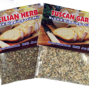 Sicilian Herb and Tuscan Garlic bread dipping oil mix packets with dried seasoning blends for Italian bread appetizer and gourmet cooking.