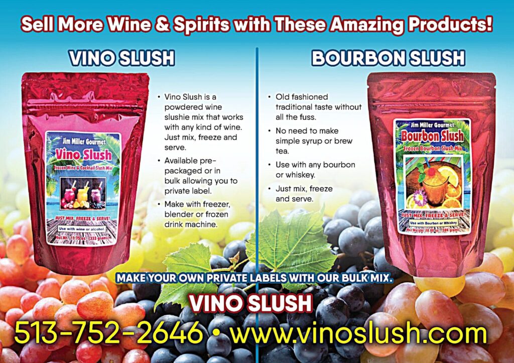 Vino Slush and Bourbon Slush frozen drink mixes by Jim Miller Gourmet &ndash; easy wine and bourbon slush cocktail mixes for parties, bars, and private label beverages.