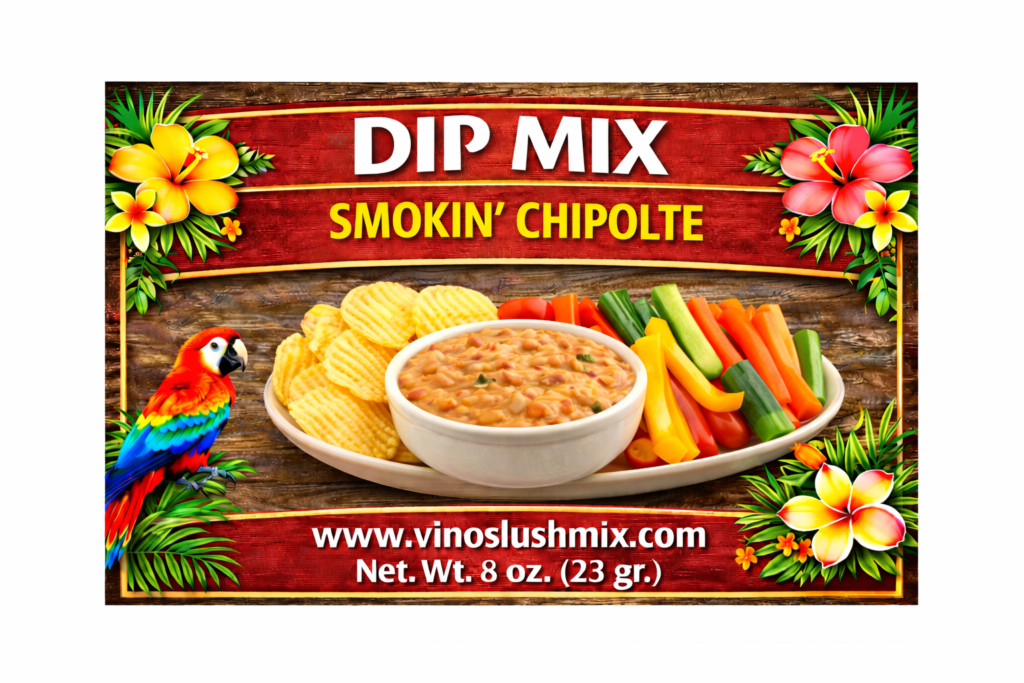 Label for a dip mix with a name of a flavor called Smokin' Chipolte to be mixed with sour cream and mayo