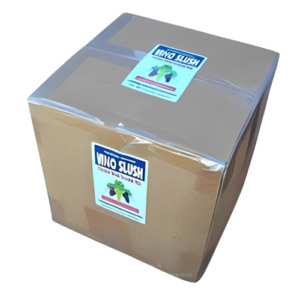 Sealed cardboard shipping box with “Mold Slush” label, securely wrapped for product packaging and delivery.
