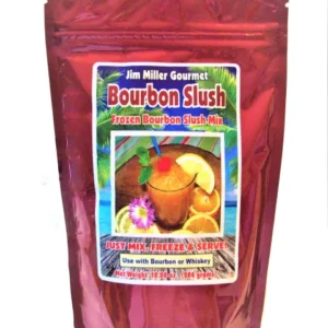 Bourbon Slush drink mix in a resealable foil pouch, tropical frozen cocktail mix packaging for summer beverages and parties.